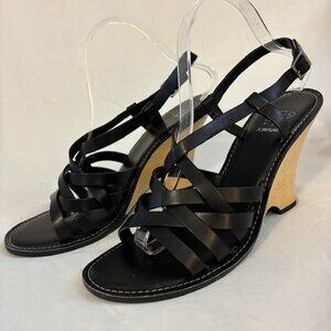 Circa Joan & David Comfort 365 Black Leather Strappy Slingback Wedge Sandal 9M